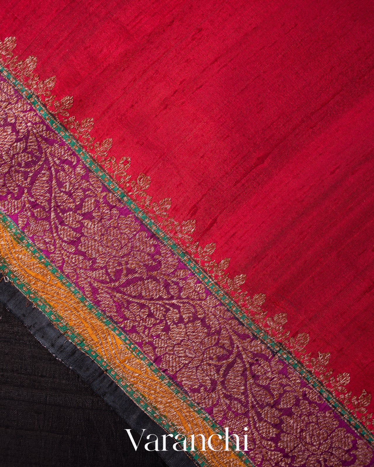 Black Tricolour Bordered Pure Raw Silk Handloom Saree