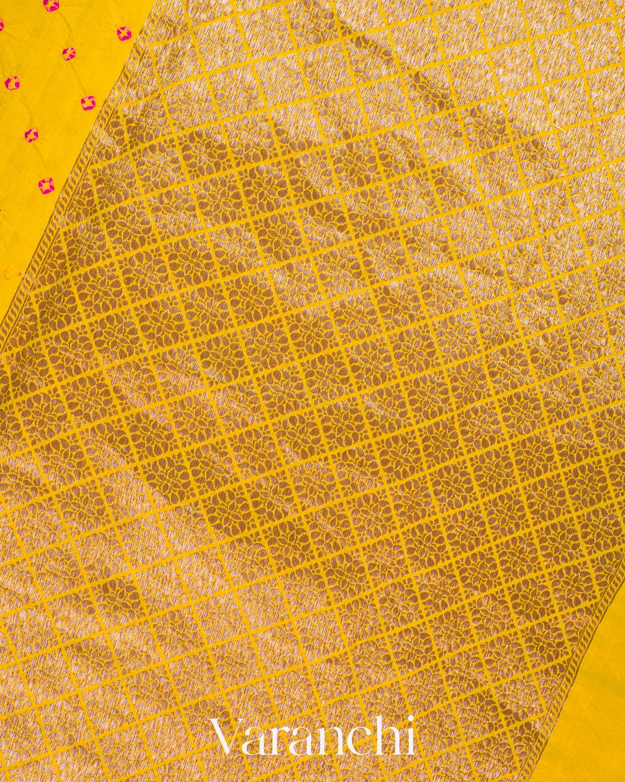 Olive Yellow Bandhani Pure Chiniya Silk Saree