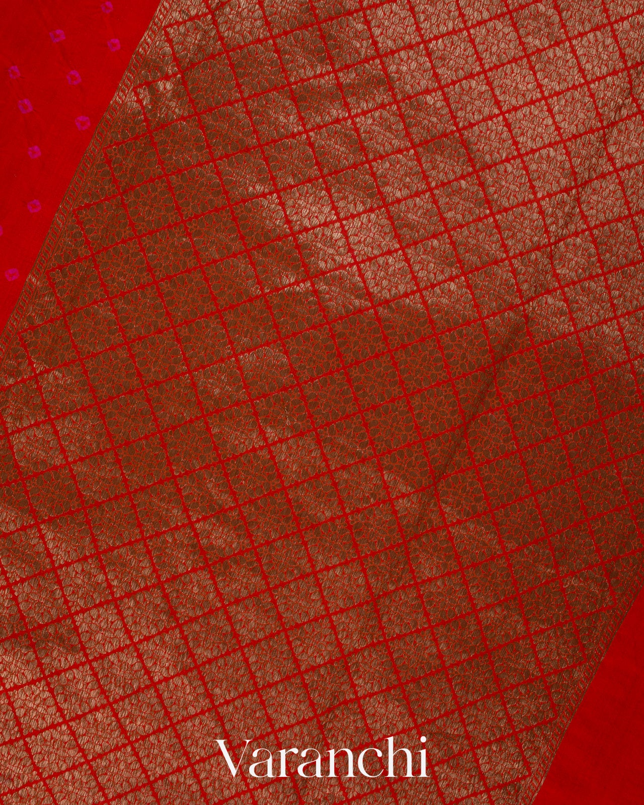 Bright Red Bandhani Pure Chiniya Silk Saree
