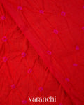Bright Red Bandhani Pure Chiniya Silk Saree