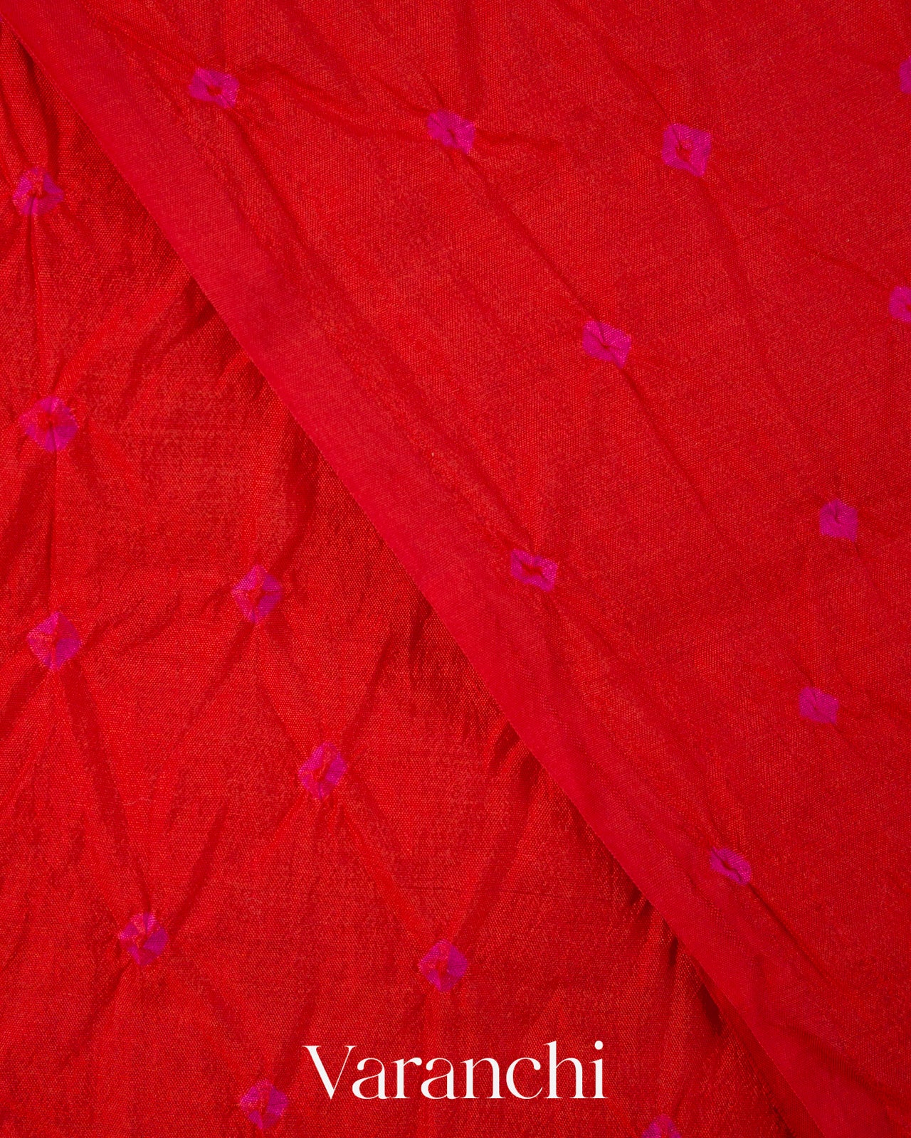 Bright Red Bandhani Pure Chiniya Silk Saree