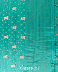 Teal Green Bandhani Pichwai Pure Chiniya Silk Saree