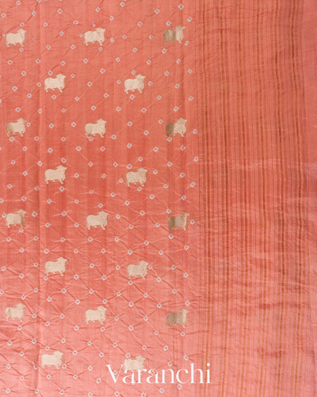 Peach Bandhani Pichwai Pure Chiniya Silk Saree