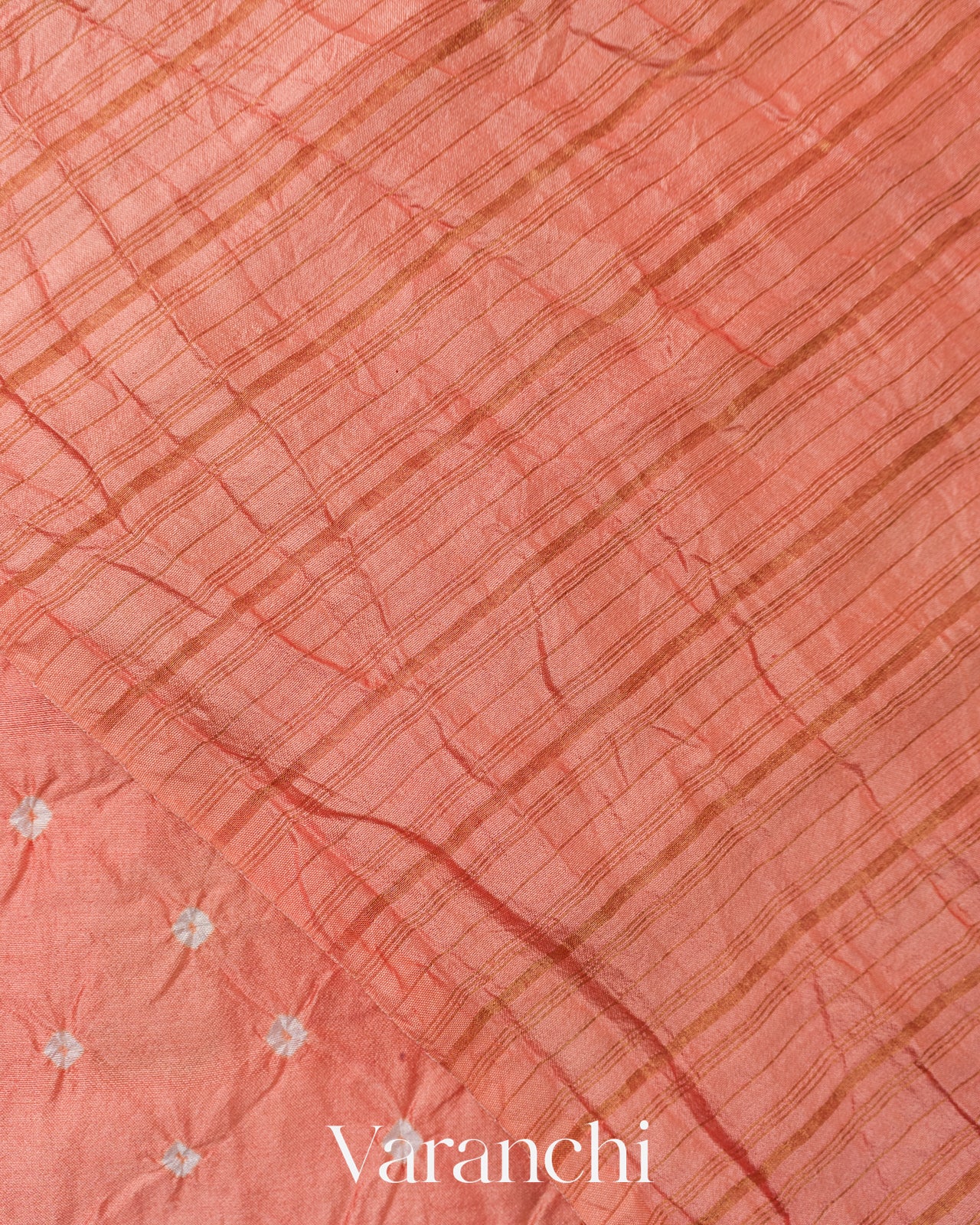 Peach Bandhani Pichwai Pure Chiniya Silk Saree