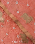 Peach Bandhani Pichwai Pure Chiniya Silk Saree