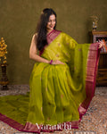 Mehandi Green Pure Kora Silk Handloom Saree