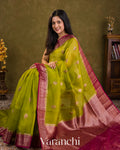 Mehandi Green Pure Kora Silk Handloom Saree