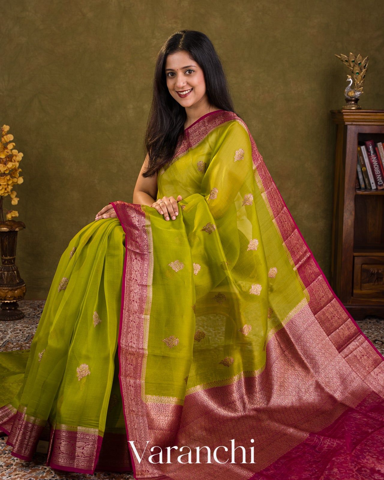 Mehandi Green Pure Kora Silk Handloom Saree
