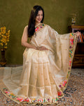 Ivory Embroidered Border Pure Tussar Silk Saree