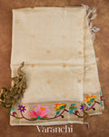 Ivory Embroidered Border Pure Tussar Silk Saree