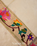 Ivory Embroidered Border Pure Tussar Silk Saree