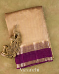Beige Striped Pure Katan Silk Saree