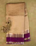 Beige Striped Pure Katan Silk Saree