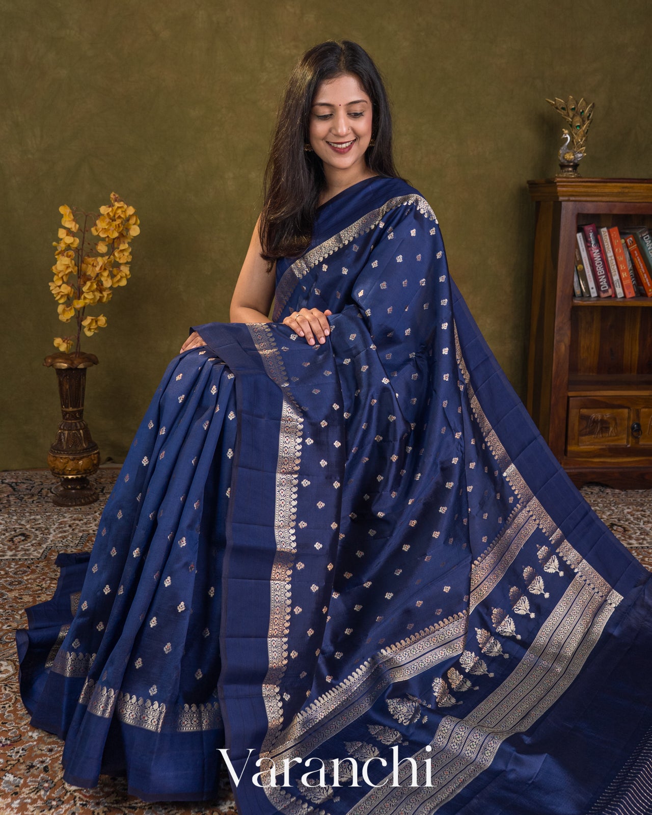 Navy Blue Pure Poona Silk Saree