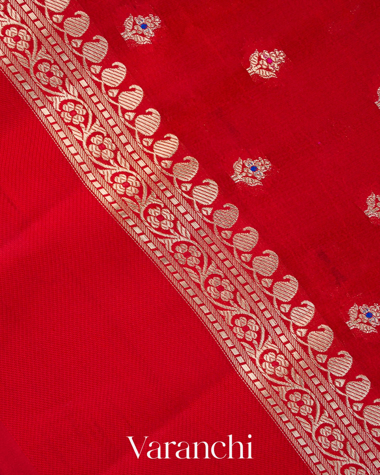 Crimson Red Pure Poona Silk Saree
