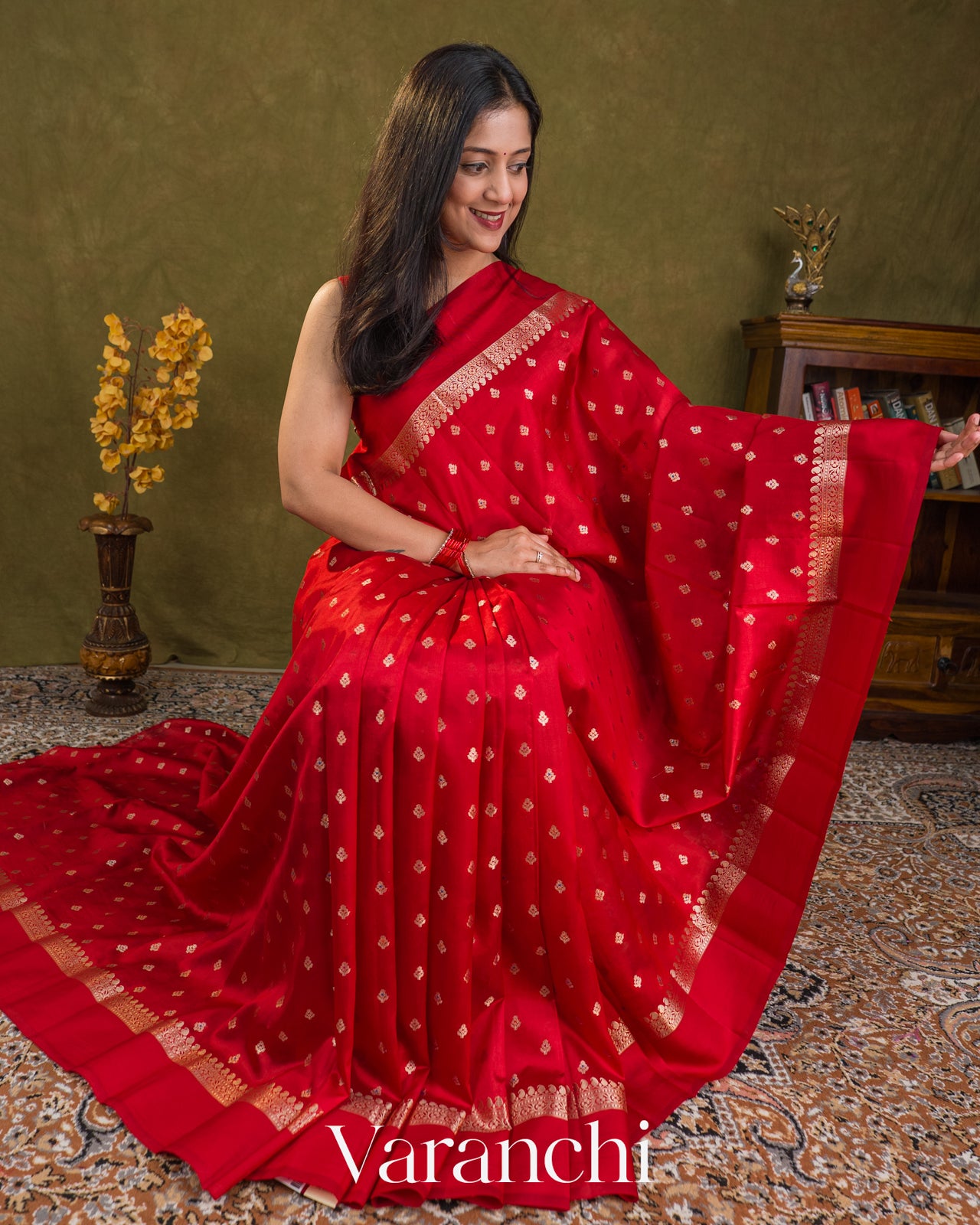 Crimson Red Pure Poona Silk Saree