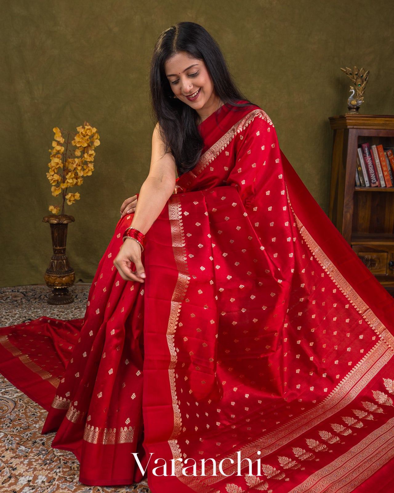 Crimson Red Pure Poona Silk Saree