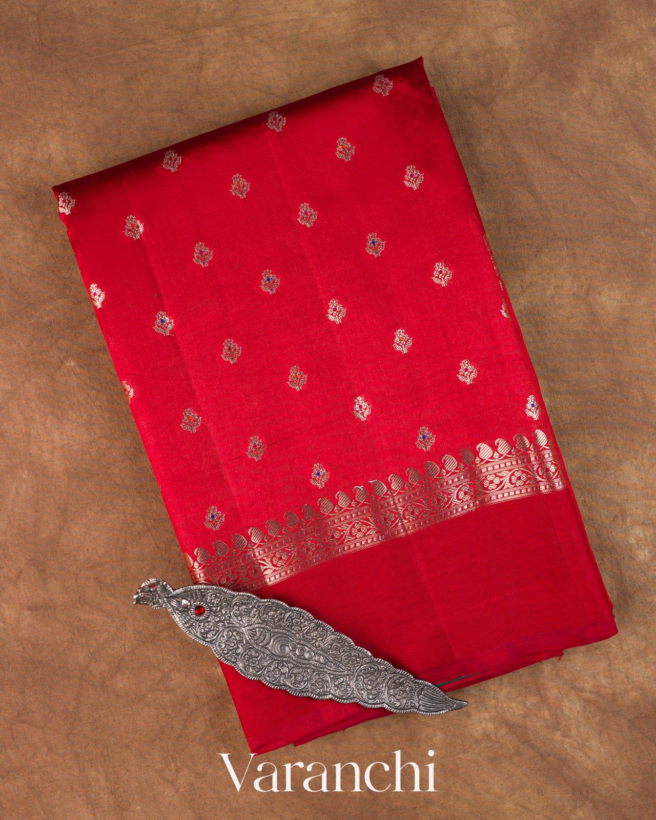 Crimson Red Pure Poona Silk Saree