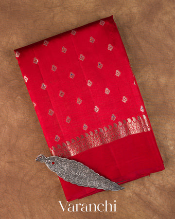 Crimson Red Pure Poona Silk Saree