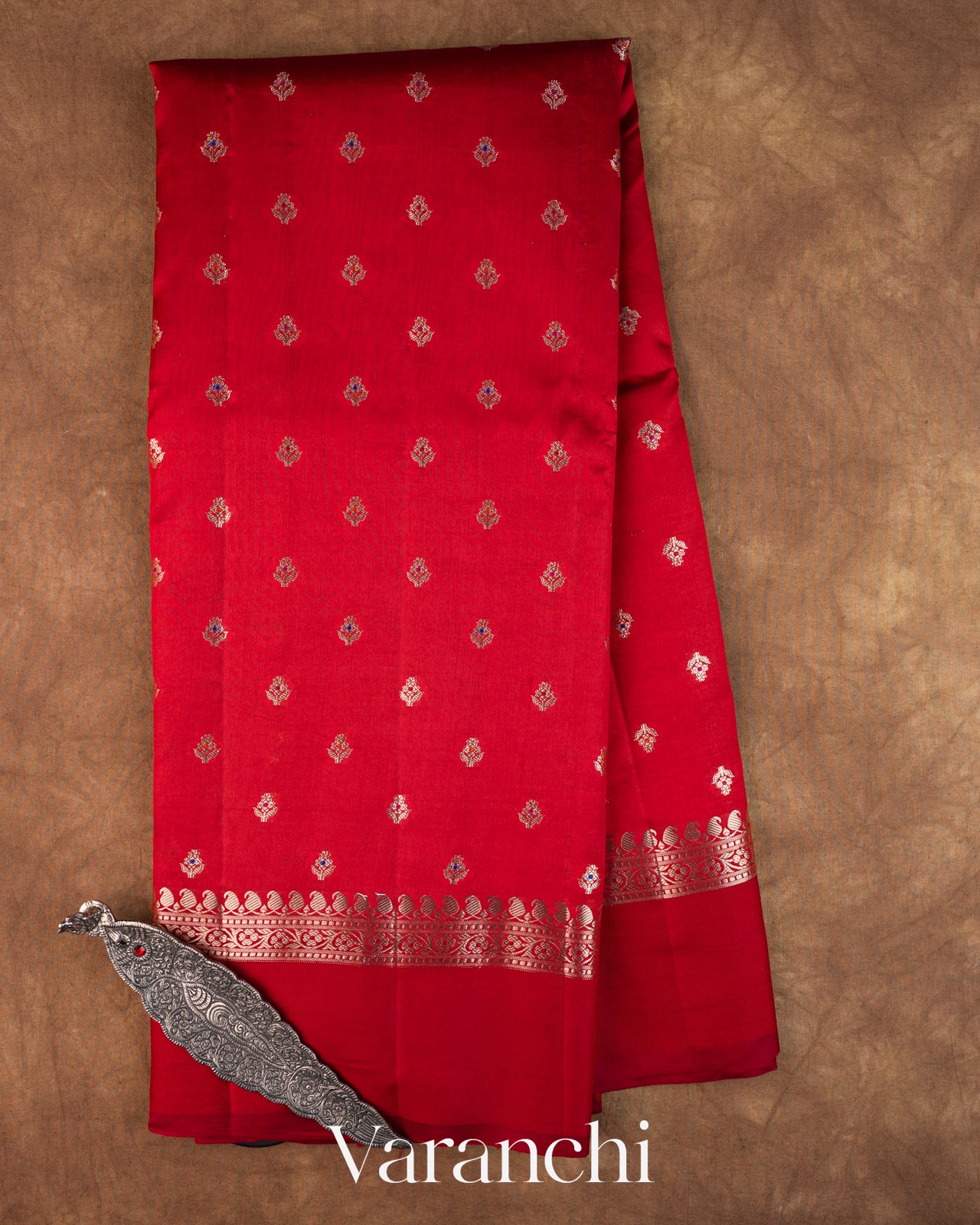 Crimson Red Pure Poona Silk Saree