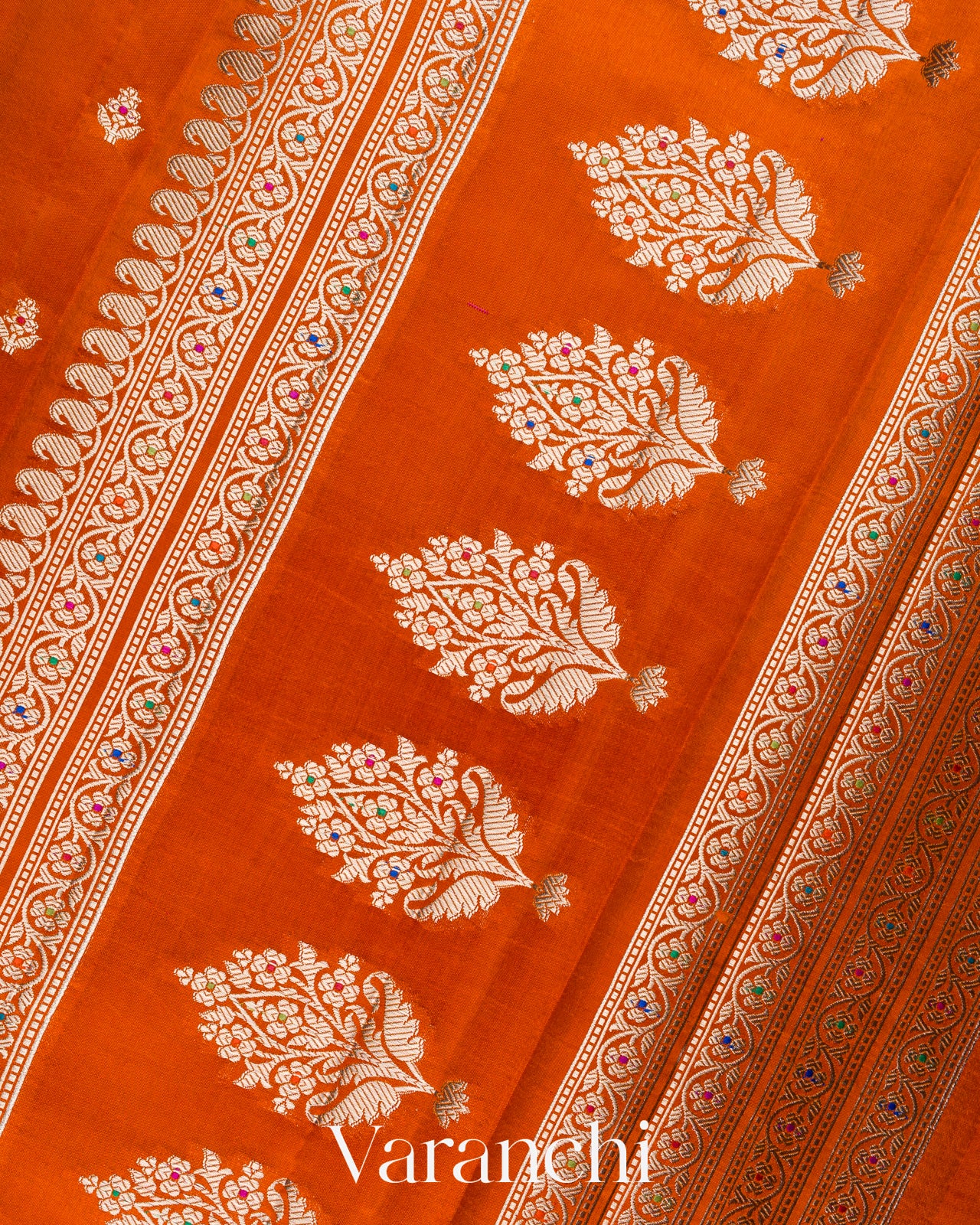 Vermilion Orange Pure Poona Silk Saree