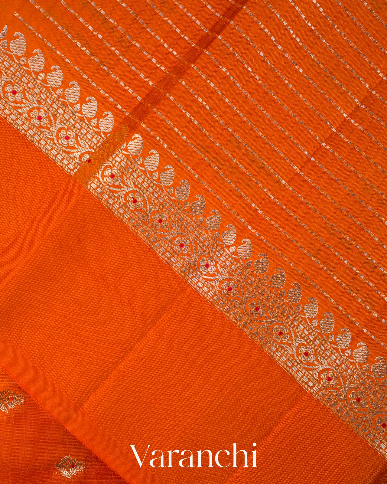 Vermilion Orange Pure Poona Silk Saree
