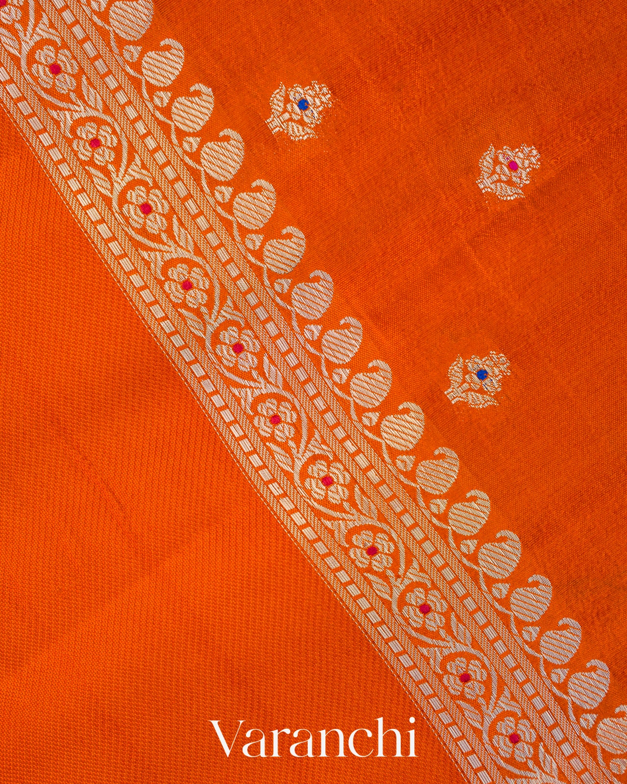 Vermilion Orange Pure Poona Silk Saree