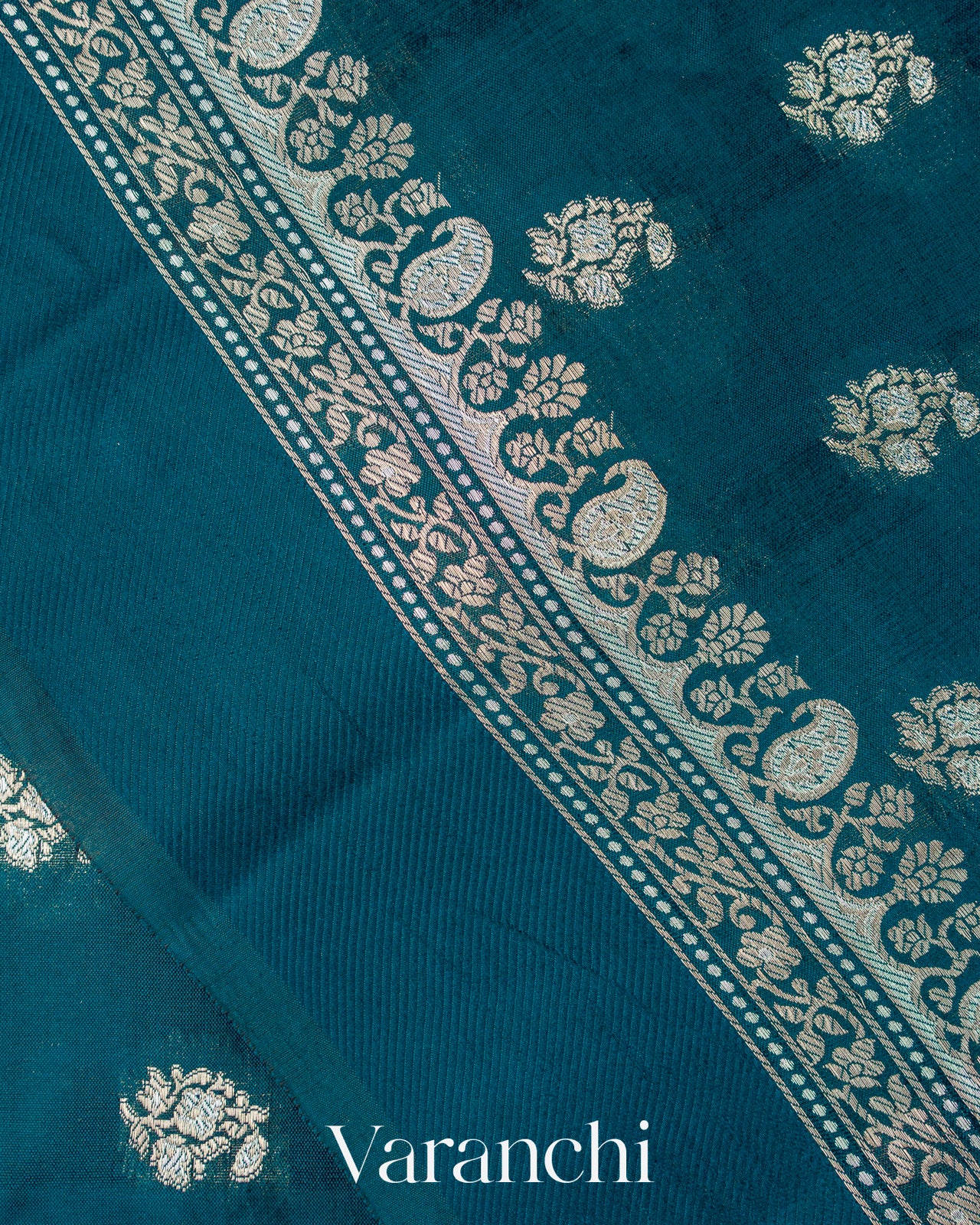 Peacock Teal Pure Poona Silk Saree