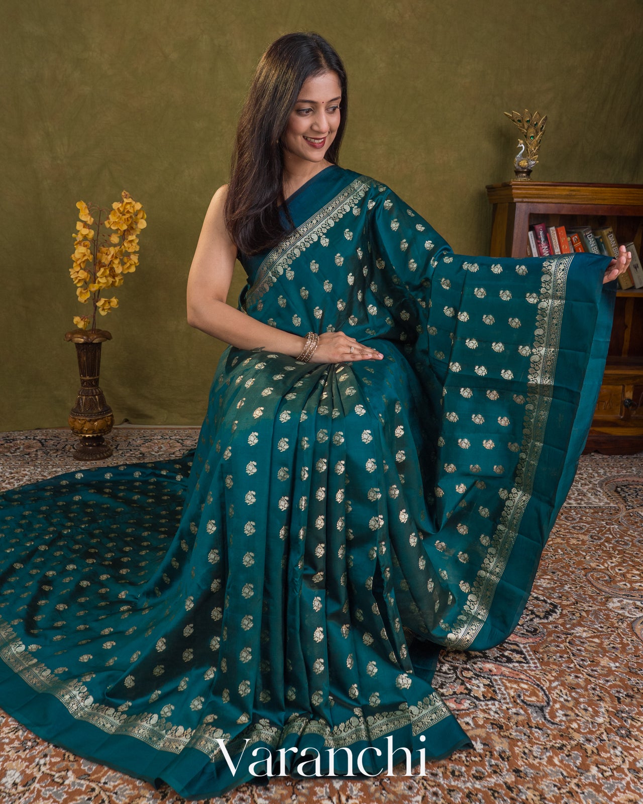 Peacock Teal Pure Poona Silk Saree