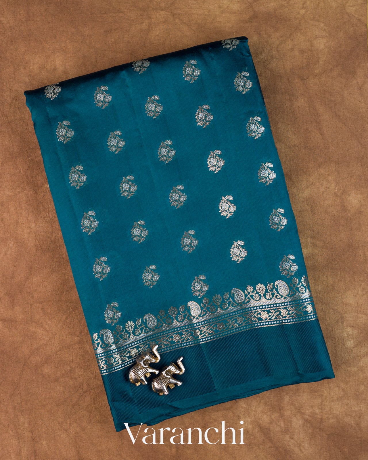Peacock Teal Pure Poona Silk Saree