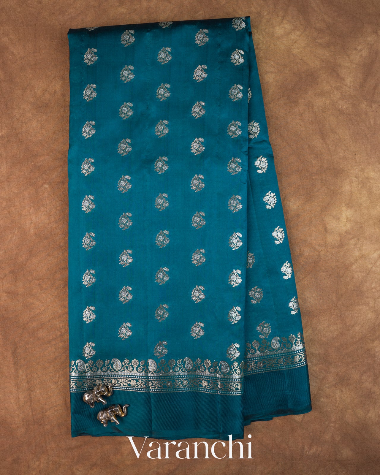 Peacock Teal Pure Poona Silk Saree