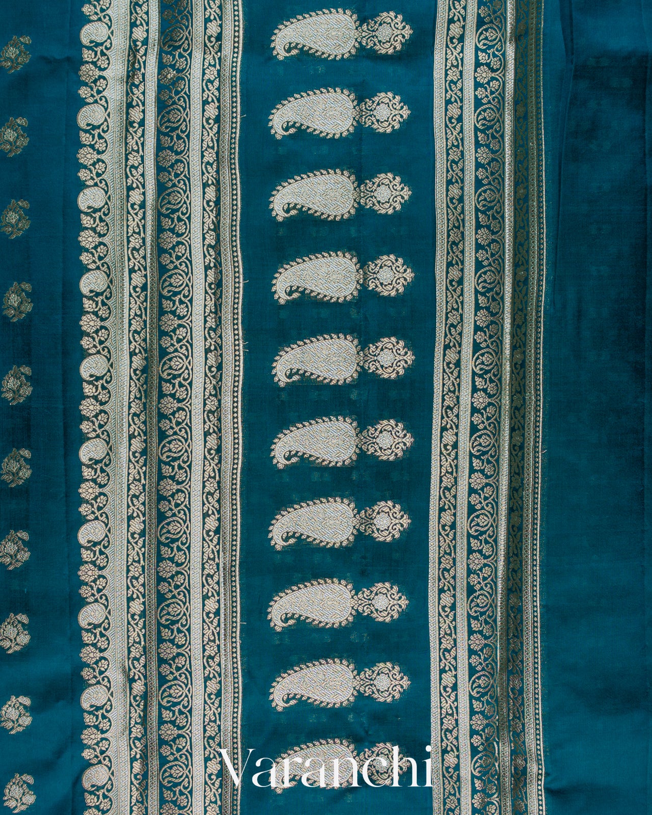 Peacock Teal Pure Poona Silk Saree