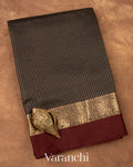 Jet Black Checks Pure Katan Silk Saree