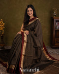 Jet Black Checks Pure Katan Silk Saree