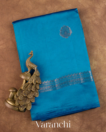 Peacock Blue Pure Poona Silk Saree