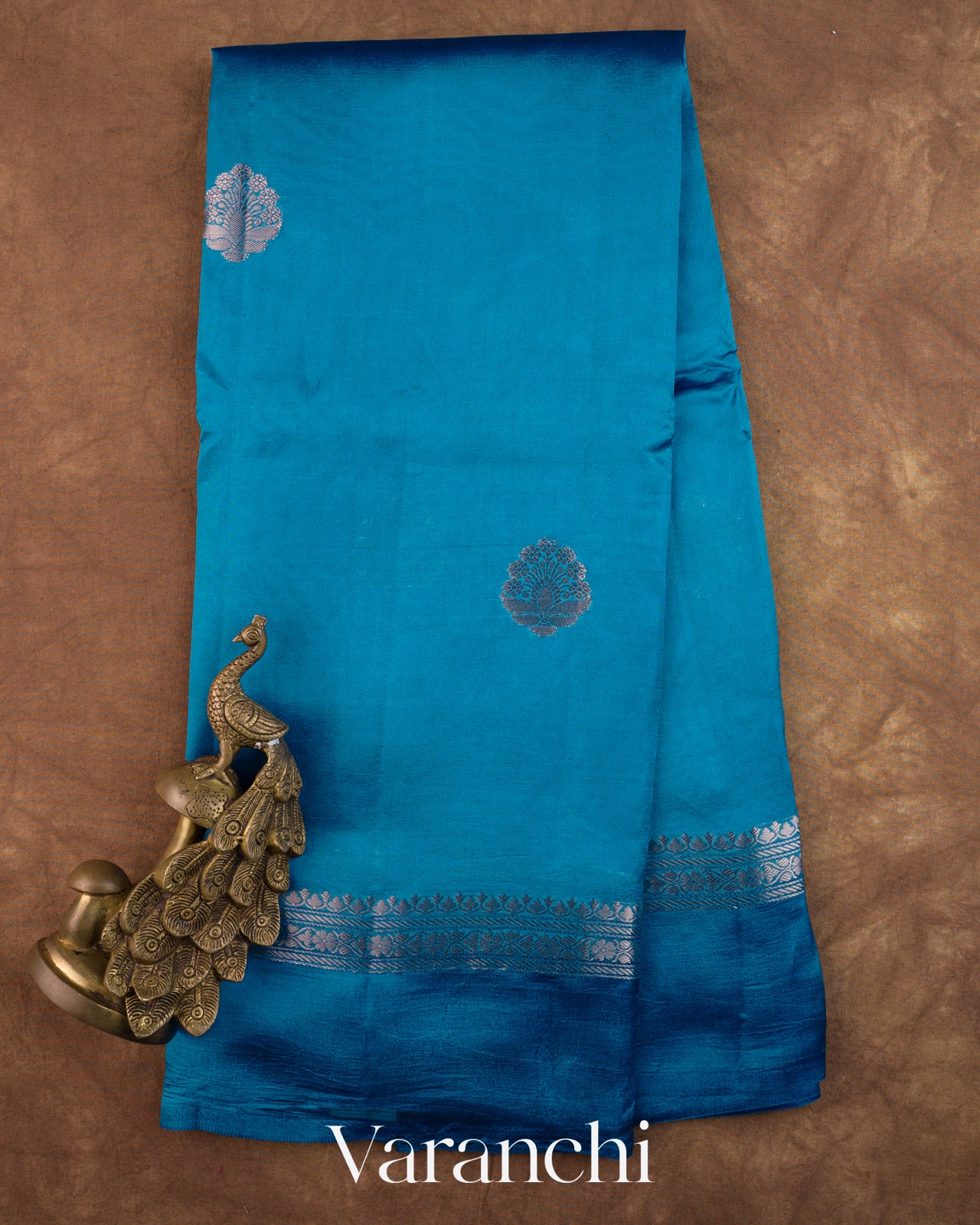 Peacock Blue Pure Poona Silk Saree