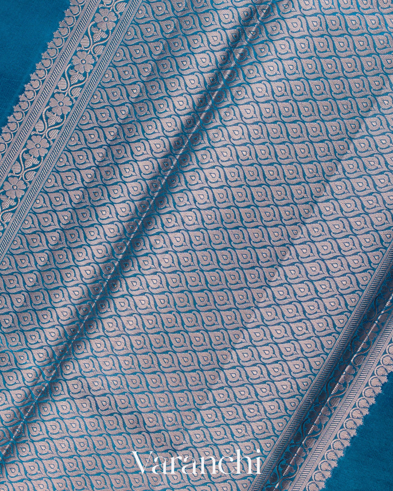 Peacock Blue Pure Poona Silk Saree