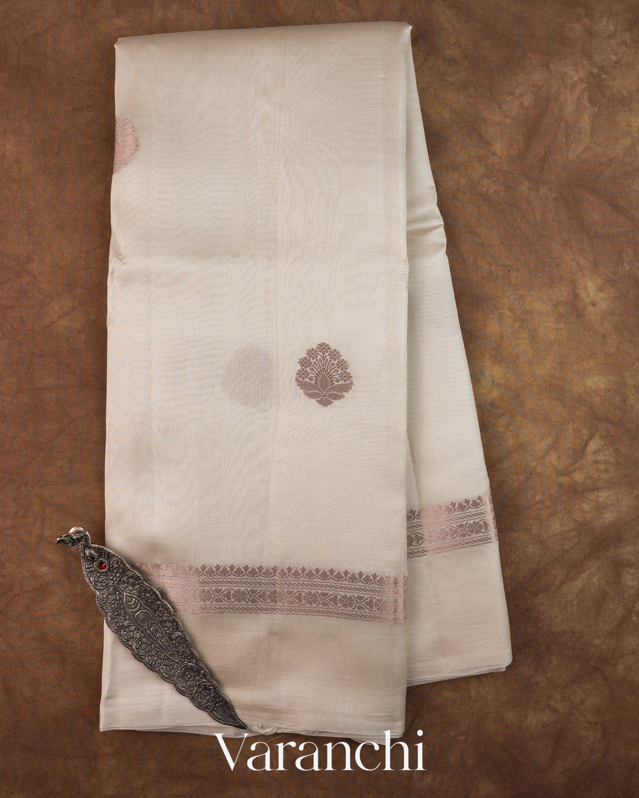 Off-White Woven Pure Poona Silk Saree
