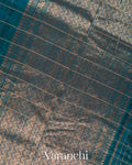 Peacock Blue Checkered Pure Raw Silk Handloom Saree