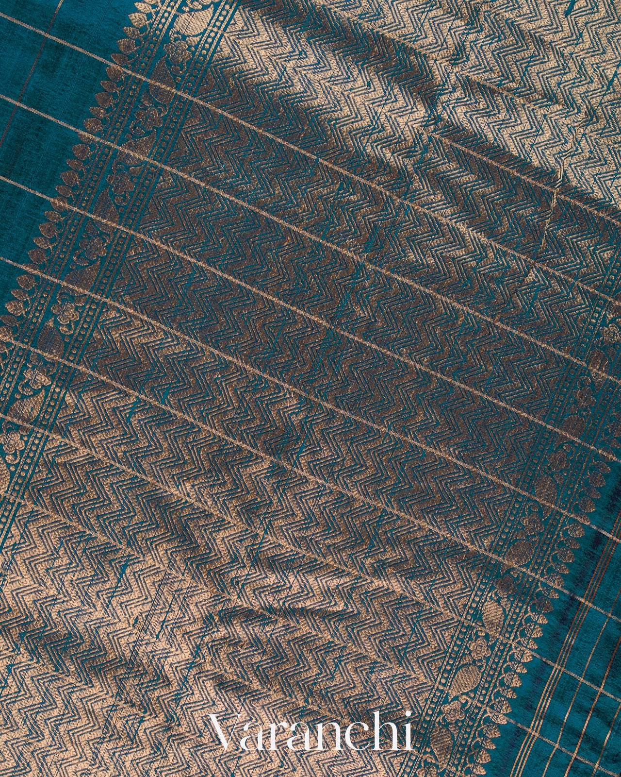 Peacock Blue Checkered Pure Raw Silk Handloom Saree