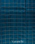 Peacock Blue Checkered Pure Raw Silk Handloom Saree