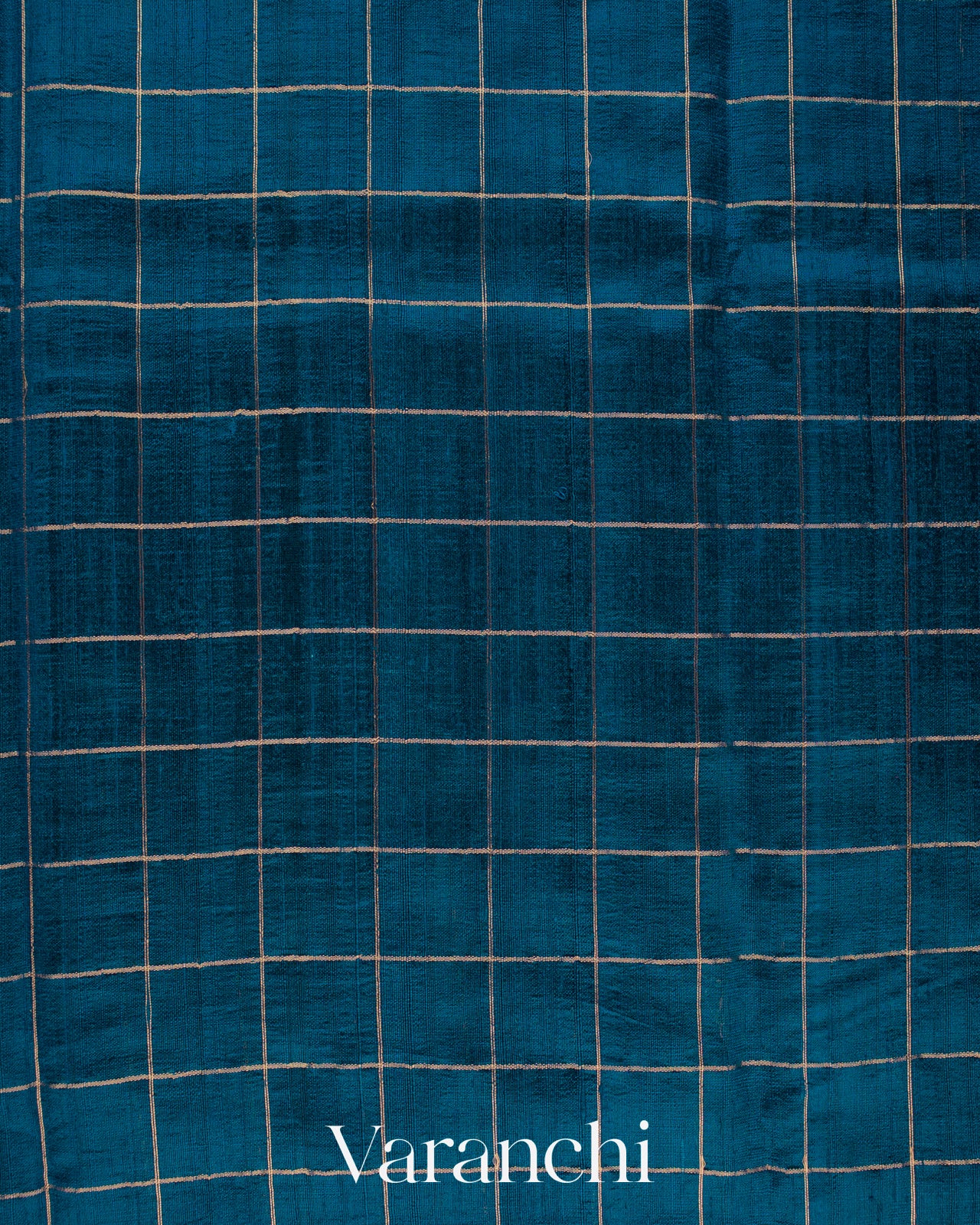 Peacock Blue Checkered Pure Raw Silk Handloom Saree