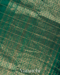 Rama Green Checkered Pure Raw Silk Handloom Saree