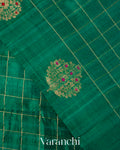 Rama Green Checkered Pure Raw Silk Handloom Saree