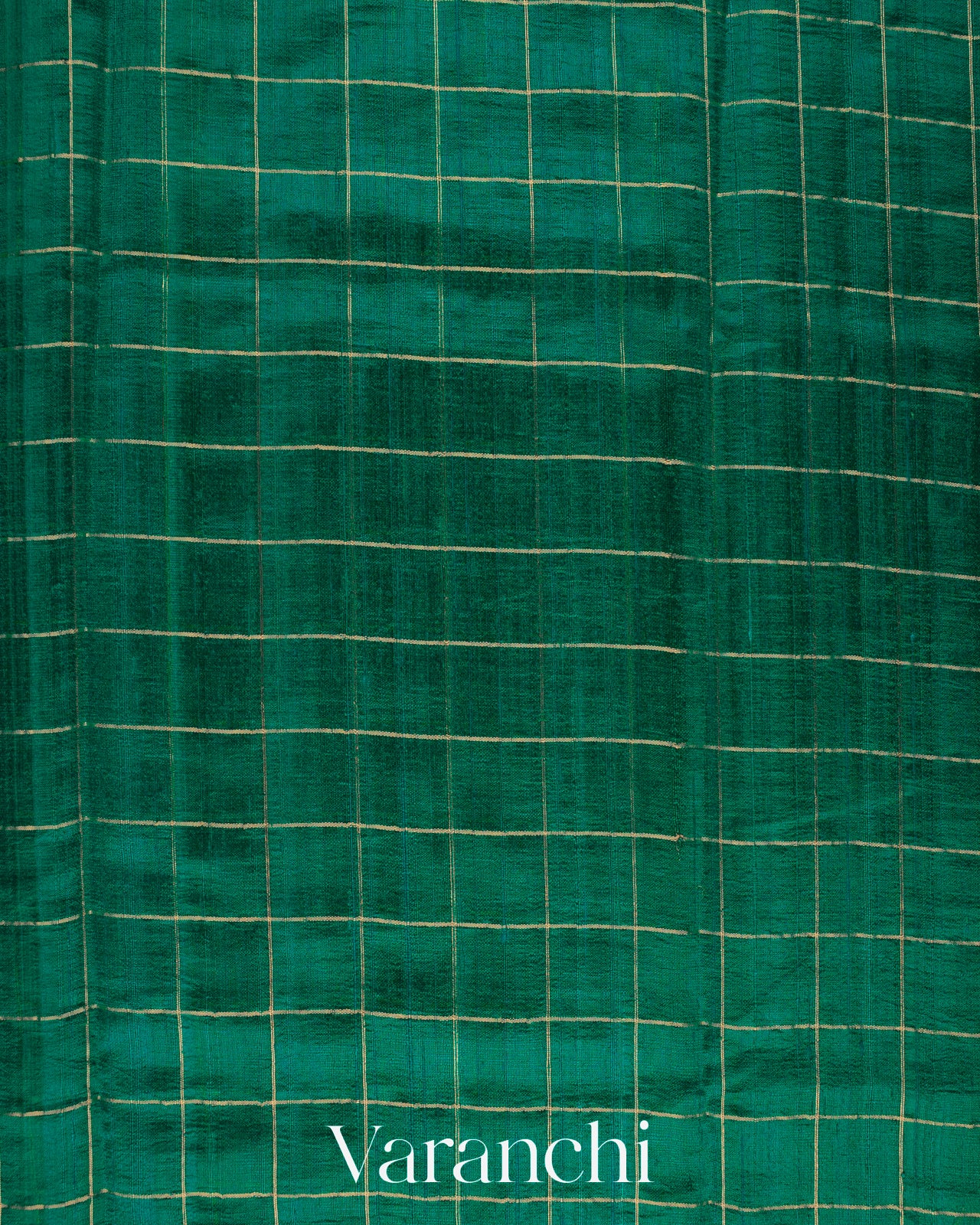 Rama Green Checkered Pure Raw Silk Handloom Saree