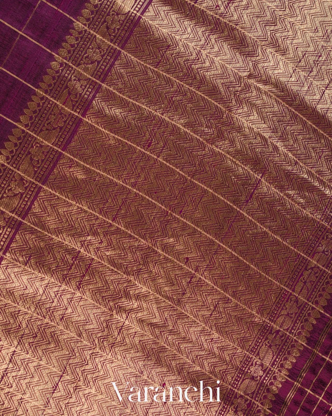 Wine Purple Checkered Pure Raw Silk Handloom Saree