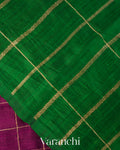 Wine Purple Checkered Pure Raw Silk Handloom Saree