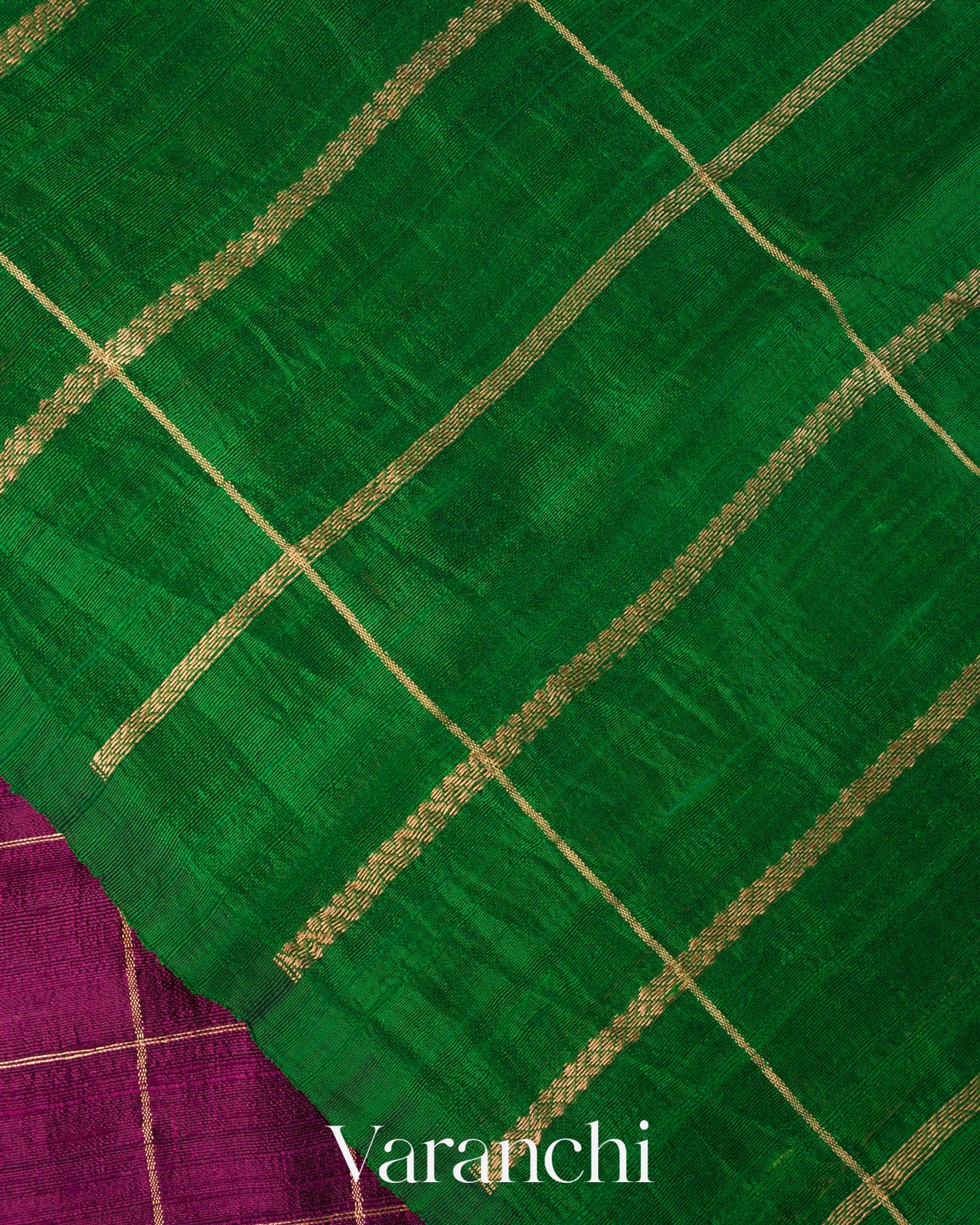 Wine Purple Checkered Pure Raw Silk Handloom Saree