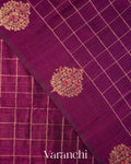 Wine Purple Checkered Pure Raw Silk Handloom Saree