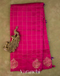 Rani Pink Checkered Pure Raw Silk Handloom Saree